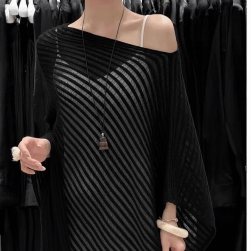 Transparent Sunscreen Cover Up Stripe Patchwork Bohemian Shawl Casual Crochet Hollow Top Vacation
