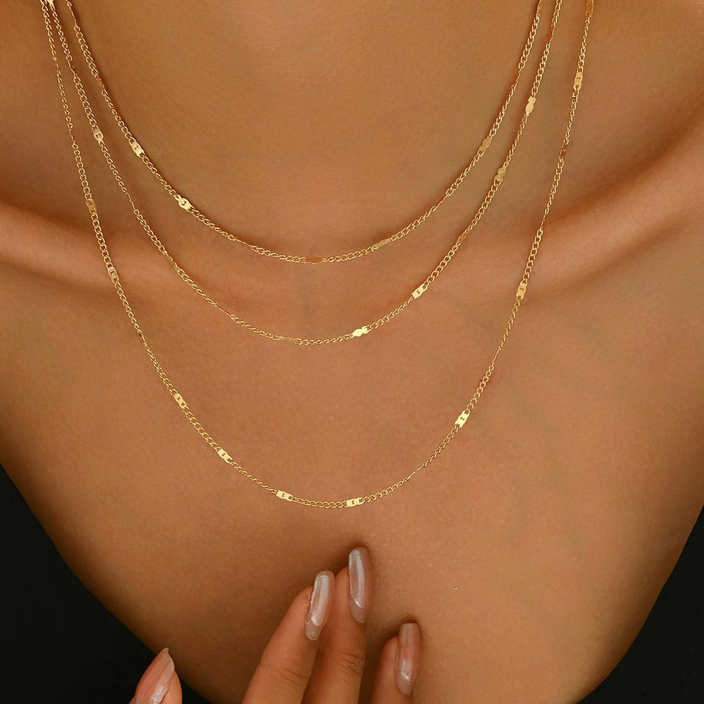 Simple Fashion Stainless Steel Chain Multilayer Necklace For Women Golden Hypoallergenic Trendy  Party Gift