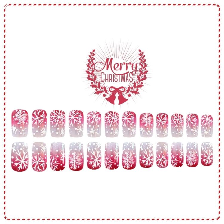 Durability ABS Press On Nail Pack of 24 Red White Snowflake Christmas Fake Nail Easy Application for Long Last Wear