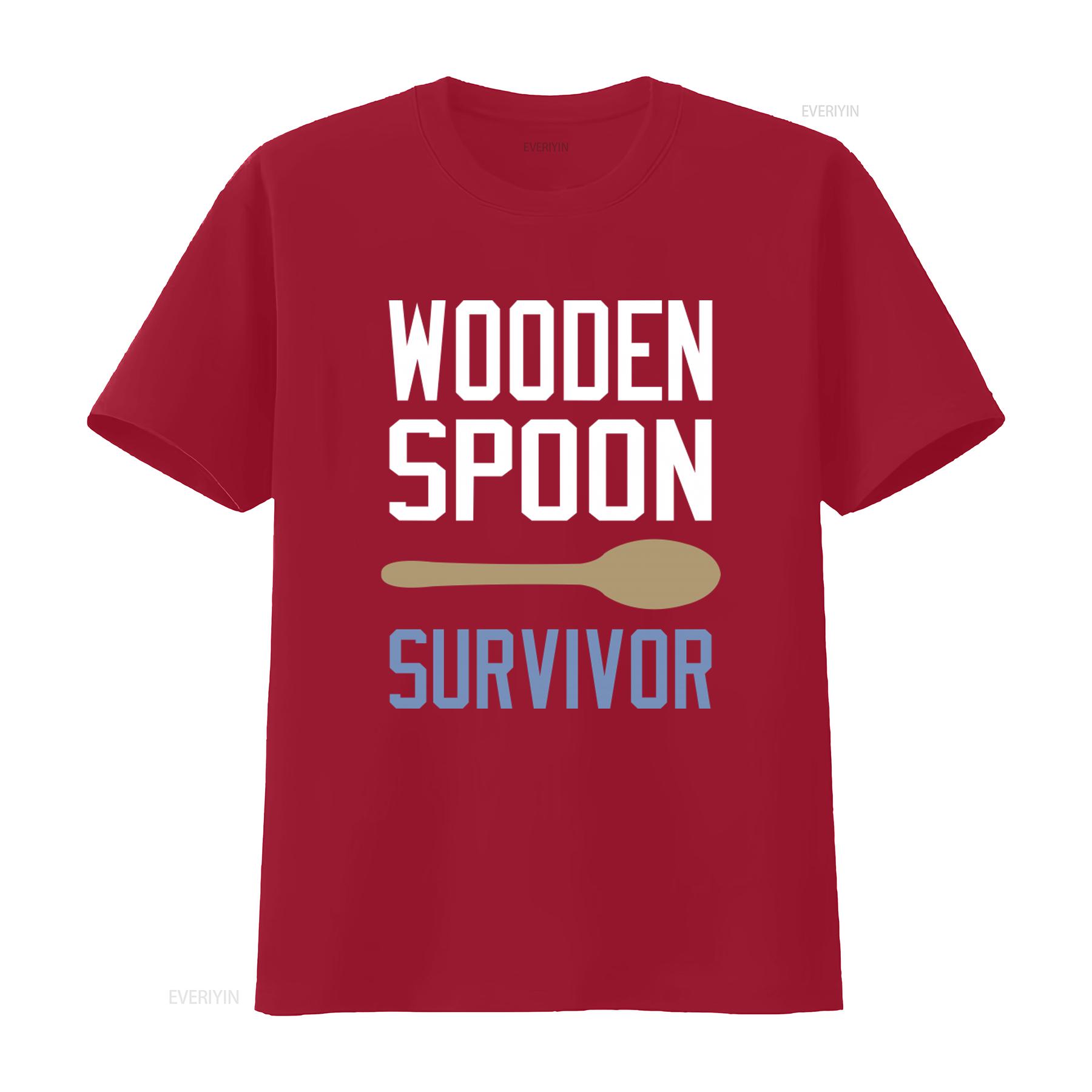 

Wooden Spoon Survivor Print T Shirt for Casual Fashion vintage Washed Top For Everyday Wear designer clothes Breathable homme S