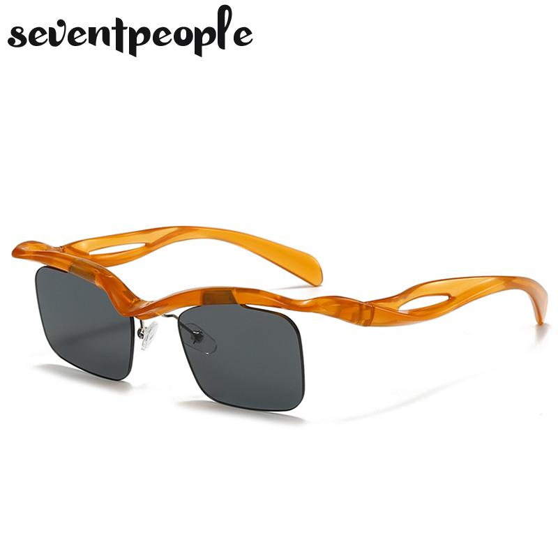 Semi-Rimless Rectangle Sunglasses Women Men  Luxury Brand Vintage Small Frame Punk Eyewear Shades For Male Trendy Sunglass