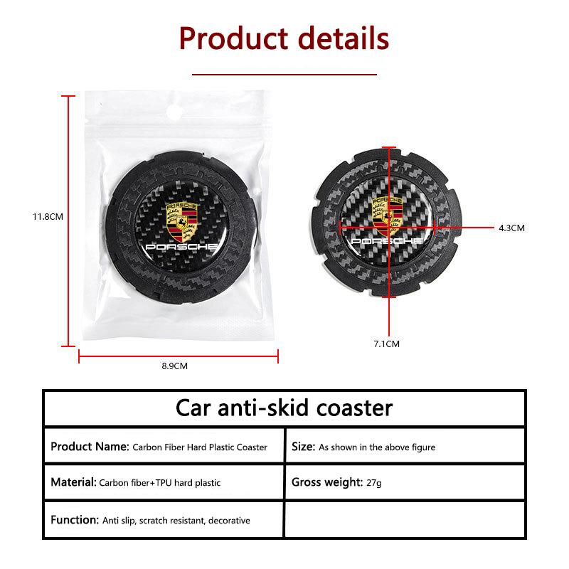 2PCS Car Interior Coasters Water Cup Pad Non-slip Mats Holder For Porsche 911 718 Taycan Panamera Cayenne Macan Cayman Accessory