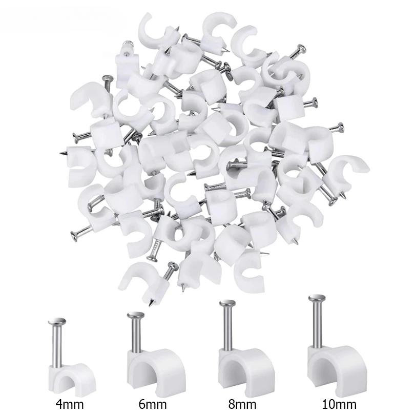 

100PCS Round Cable Wire Clips 4mm 6mm 8mm 10mm Cable Management RG6 CAT6 RJ45 Electrical Wire Cord Tie Holder Circle Cable Clips