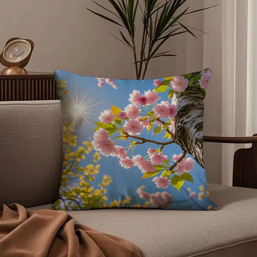fashion Cherry Blossom Pillow Case Anti-dustmite Pillowcase Invisible zipper silky short plush Sofa cushion cover