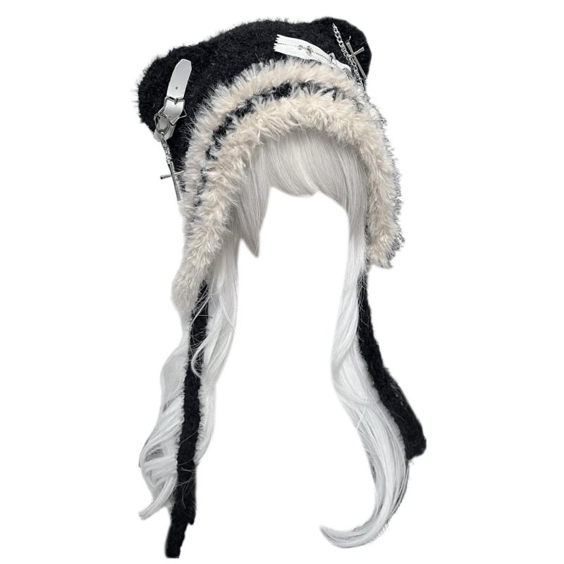 

Warm Bear Hats with Unique Star Pattern Adjustable Durability Women Hats for Winter Leisure and Adventure білий/чорний