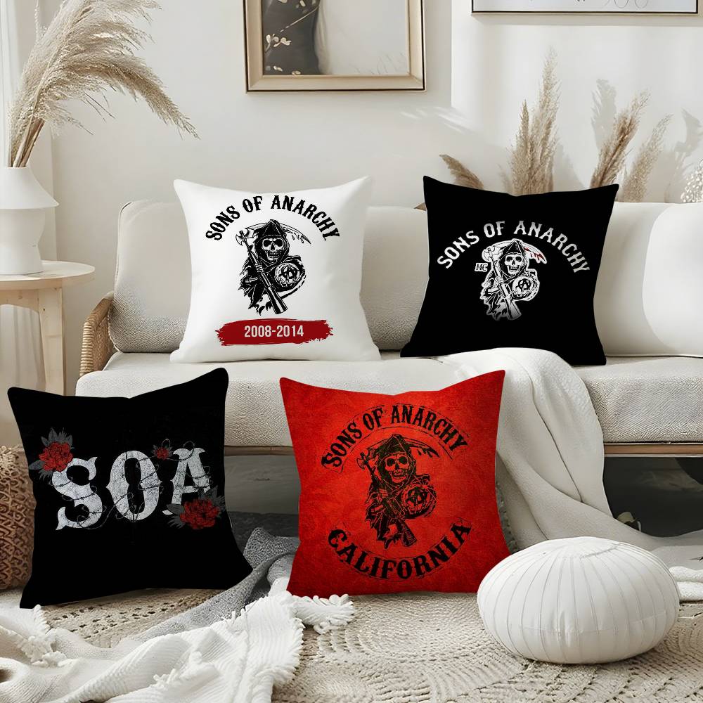 S-Sons Of A-Anarchy Pillow Case Home Dorm Chair Back Short Plush Double-Sided Printing Office Nap Time Cushion Cover