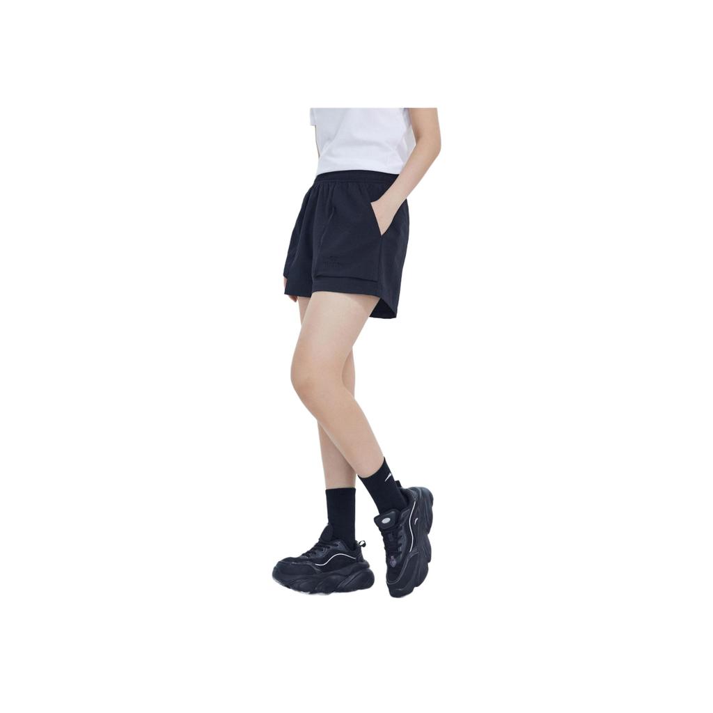 Anta Solid Color Elastic Waist Woven Breathable Shorts Women Shorts Black 962228316-3