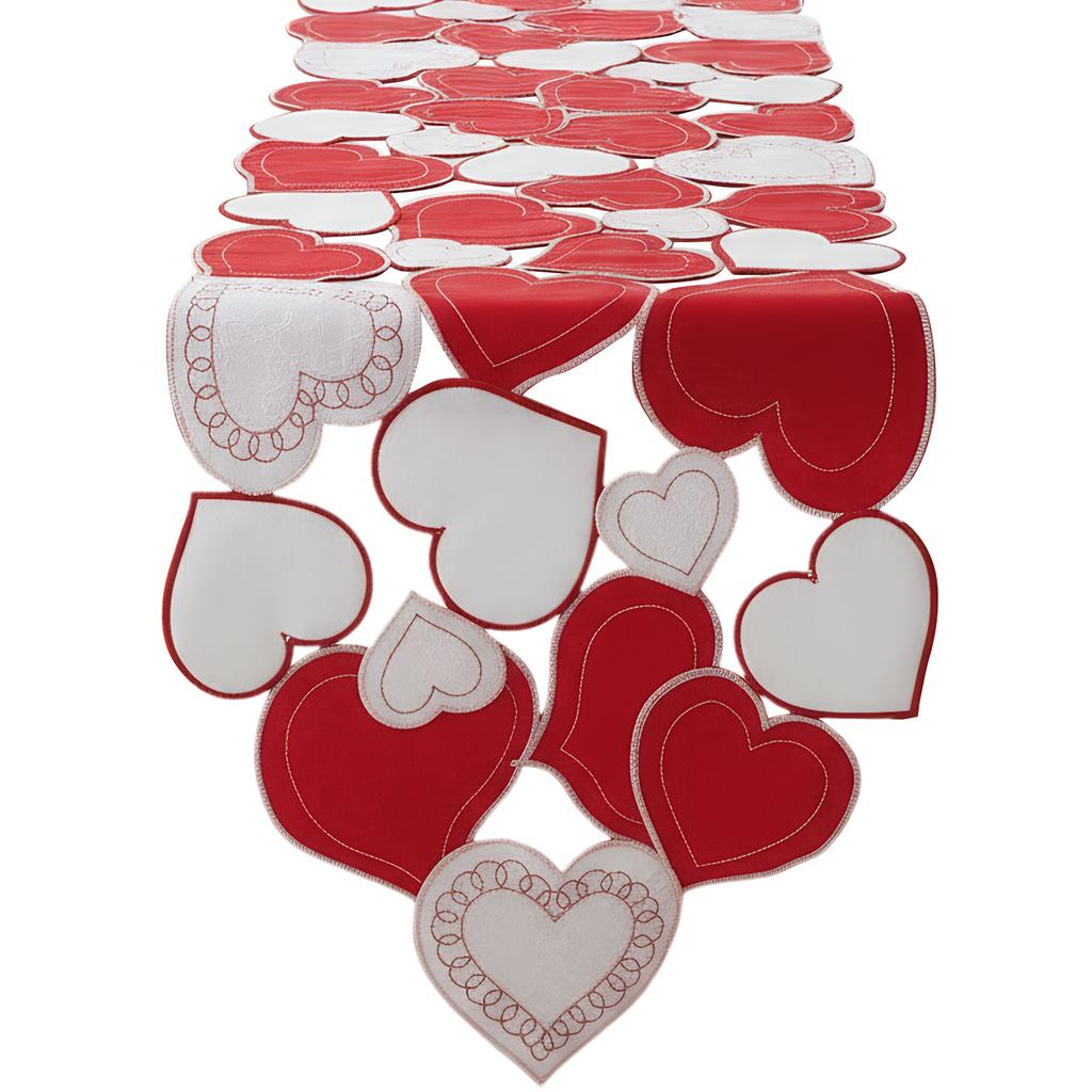 38x176cm Embroidered Valentines Day Tablecloth Reusable Love Heart Pattern Table Runners For Wedding Anniversary Romantic Events