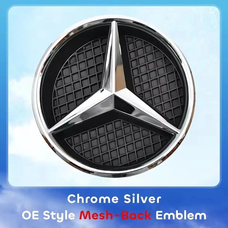 AAVV1 Car Front Grille Emblem Star Badge Lighting Logo Chrome Silver 3D Mirror For Mercedes Benz W205 C180 C200 C250 C300 C350 C400