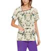 Women's Printed Work Clothes, Sloping Collar And Double Layer Pockets, Basic Top Pullover