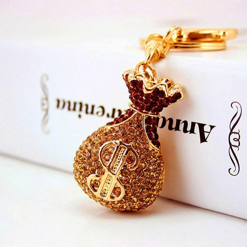 1pc Lucky Crystal Creative Money Bag Key Chain Car Pendant Lucky Bag Pendant Metal Key Chain Pendant Black