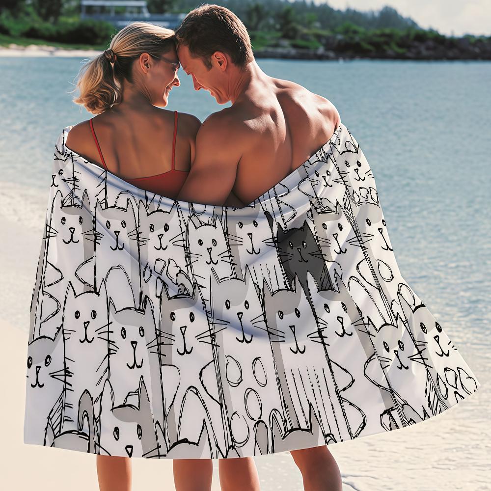 Cartoon Black Cat cute Personalized Towel Quick Drying Beach Towels Are Suitable For Swimming Pools Camping Yoga And The Gym