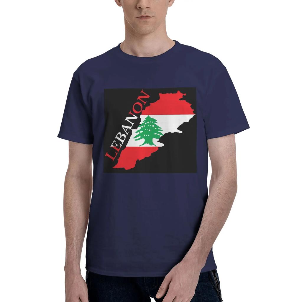 T-shirt da uomo con mappa bandiera Libano Taglie forti T-shirt da uomo Girocollo Cotone T-shirt Corte Estive Uomo