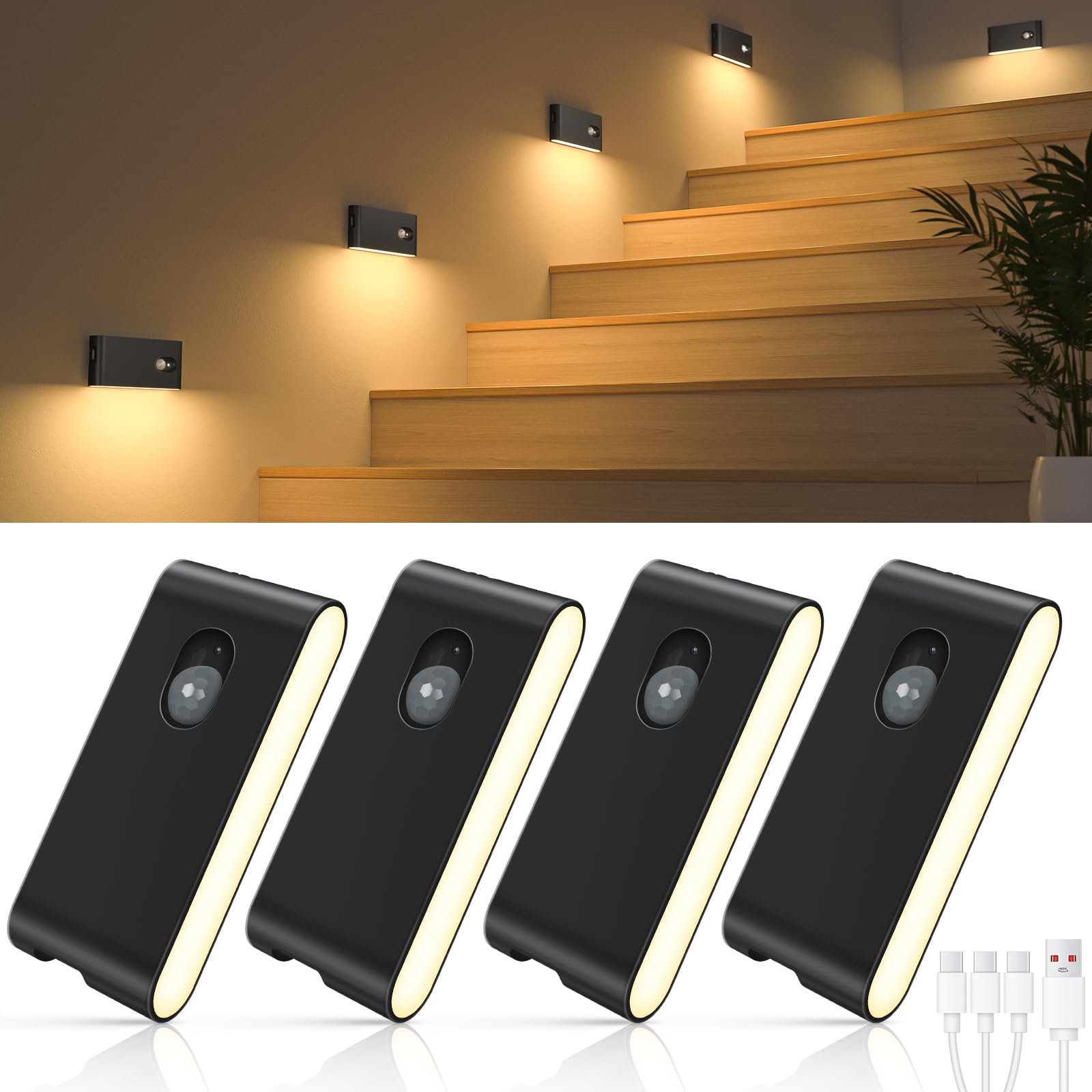 

WILLED Indoor Wireless Sensor Rechargeable Footlight with Motion Warm Suitable for and Rooms Light, Sensor, White, Stairs, Hallways, Kitchens, чорний
