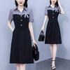 Summer Slimming Short Sleeve Dress with Pearl Splicing Youthful and Belly Covering