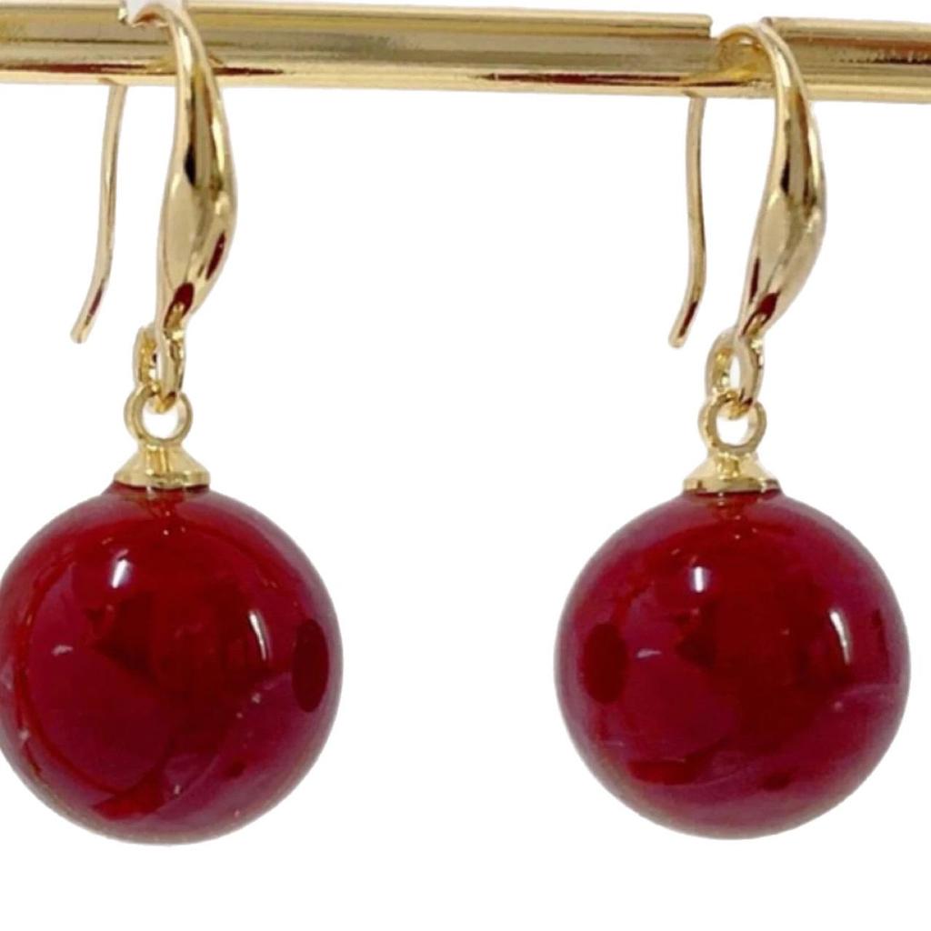 Trendy Retro Red Bead Earrings: Elegant, Simple, and Stylish Ear Hooks