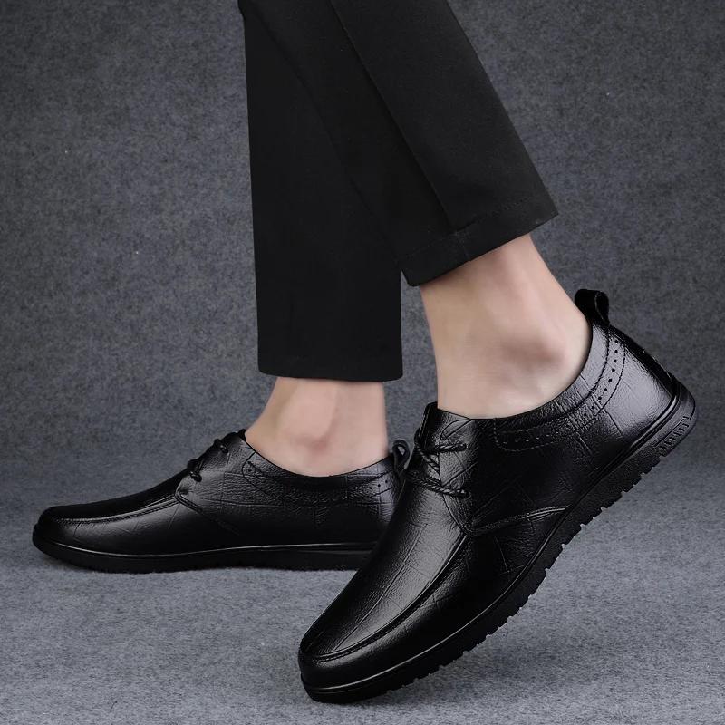 Męskie Oksfordy Prawdziwa Skóra Buty Męskie Formalne Biznesowe Skórzane Oddychające Wysokiej Jakości Męskie Buty Casualowe Sznurowane Płaskie do Chodzenia