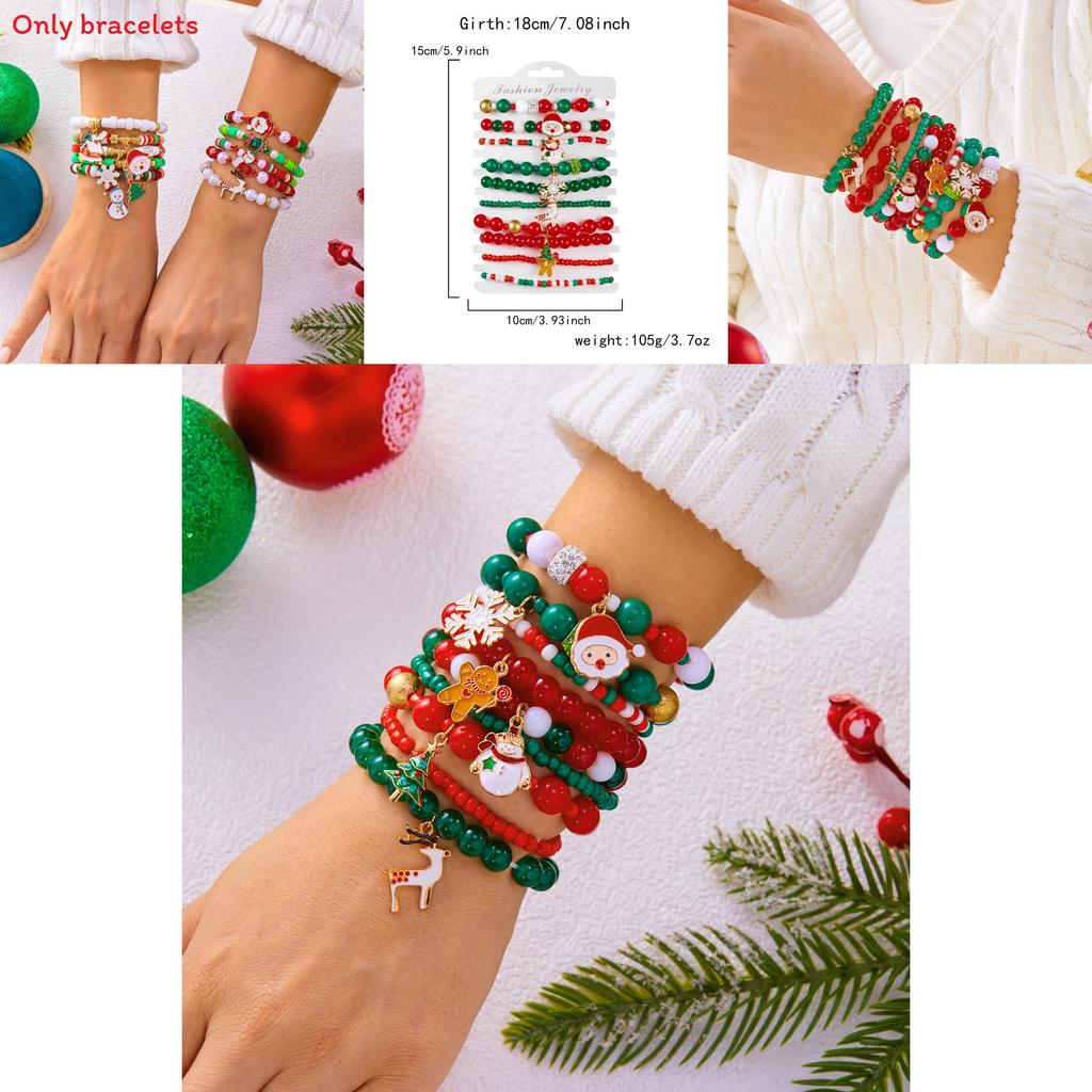 Ensemble de Bracelets Flocon de Neige et Père Noël en Perles Avec Métal Fait Main Pour Cadeau de Fête