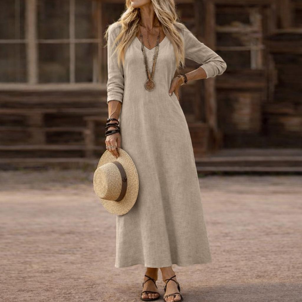 Dress For Women Long Boho Beach Dress Elegant Maxi Dress V-Neck Long Sleeve Dress