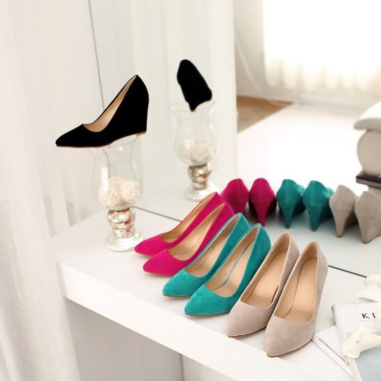 Large Size Fashion Single Shoes Women's New Wedge Heels High Heels Light Mouth Matte Candy Color Women's Shoes Y