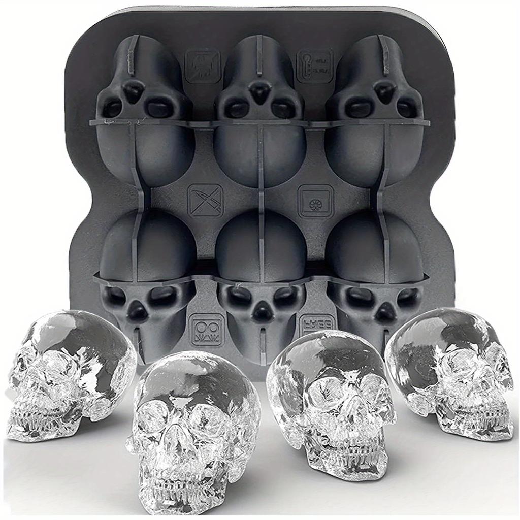Skull Ice Hockey Mold Silicone 3D Flexible Ice Cube Tray Horror Skull Cocktail Ice Hockey Making Creative and Interesting