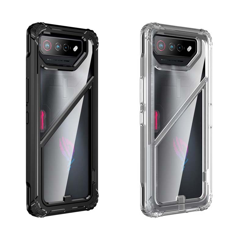 Phone Cases For Asus ROG Phone 7 Pro 2 In 1 Transparent Magnetic Kickstand Phone Case For ASUS Rog Phone 7 Funda Invisible Bracket Hard PC Clear Cover