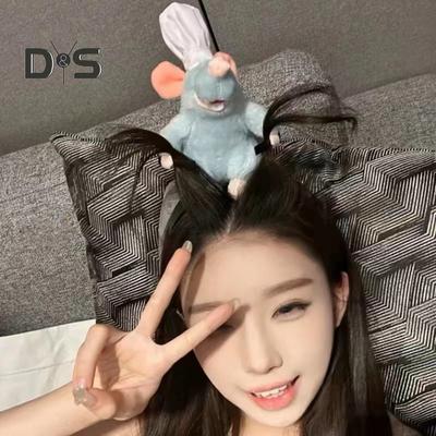 Cooking Mouse King Headband with 2 Clips Lightweight Plush Mouse Hair Band Anti-slip Stuffed Animal Hair Loop Women Girls Hair Accessories Headwear