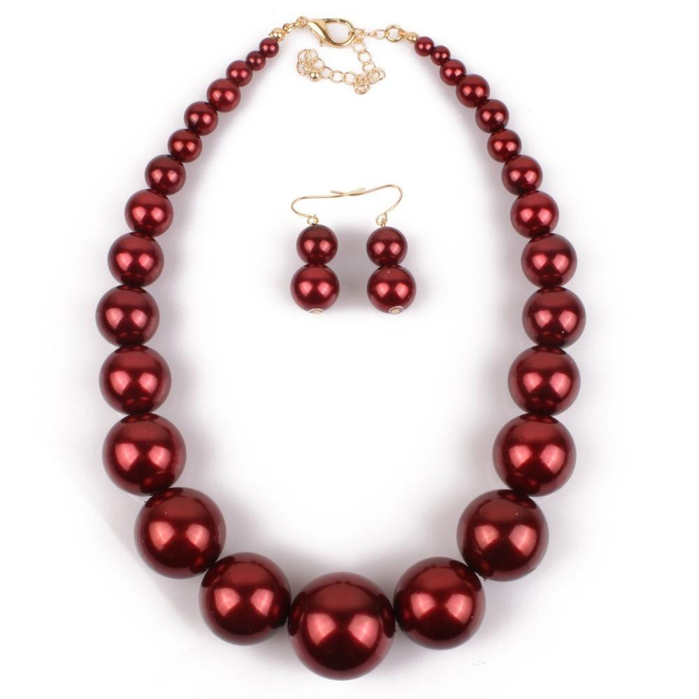 Elegant Large Pearl Necklace Set Exaggeration Neck Jewelry Big Ball Beads Chain Choker  Wedding