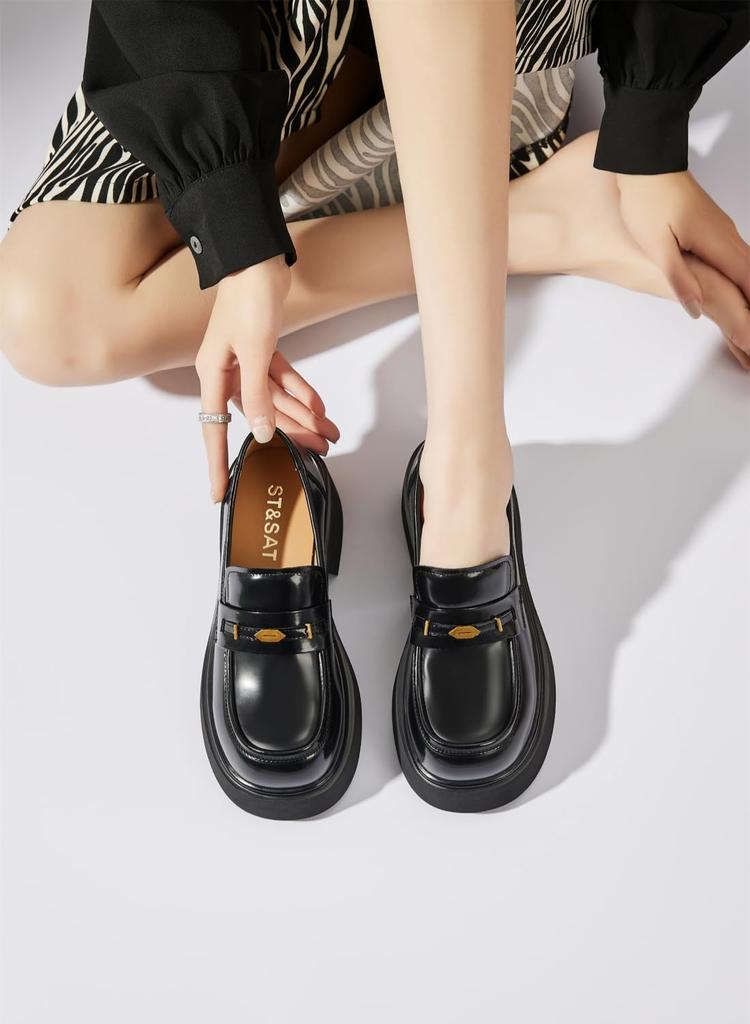 Dafoni Women's Loafers, Premium Leather, 6.2cm Heel, Lightweight for Commuting, with Anti-Odor Insole (Everyday Comfort), Size 23.5cm, Black