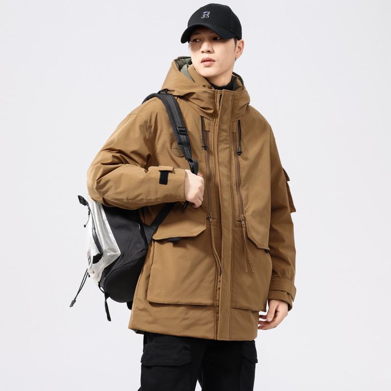 Men's Retro Mid-length Down Parka with Pockets - Trendy, Loose Fit, Plus Size