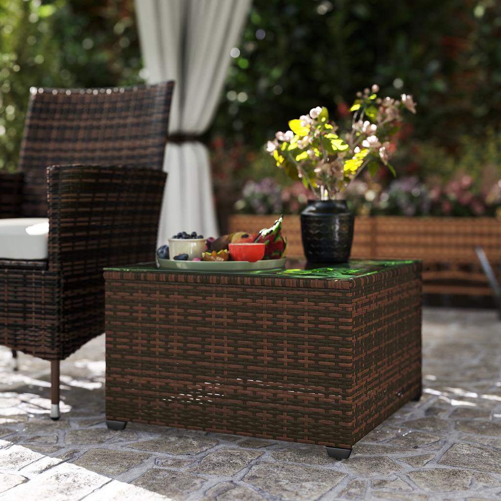 62 X 62cm Glass Top Rattan Side Table Brown