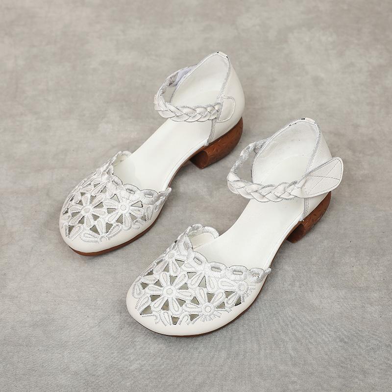 Fashion GKTINOO 2025 Summer Women's Genuine Leather Shoes Woman Retro Hollow Out Sandals Female Hook & Loop Heels Ladies Platform Sandal
