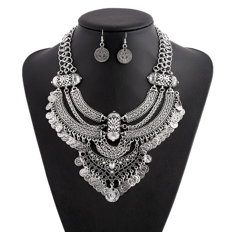 Leyu Ethnic Retro Tassel Coin Necklace Set - European & American Style Jewelry.