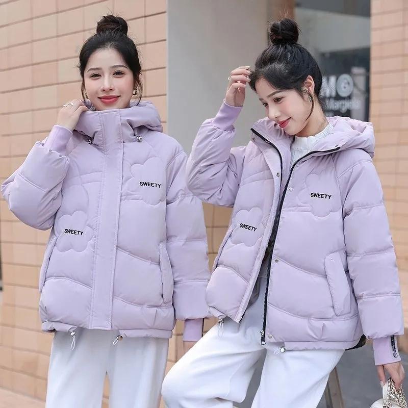 Autumn Winter Women Puffer Warm Parkas 2025 New Long Sleeve Female Casual Down Cotton Padded Jacket Short Hooded Outwear