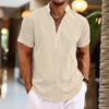 Men's Linen Shirts Short Sleeve Button Up Shirt Casual Summer Loose Fit Home Style Shirts