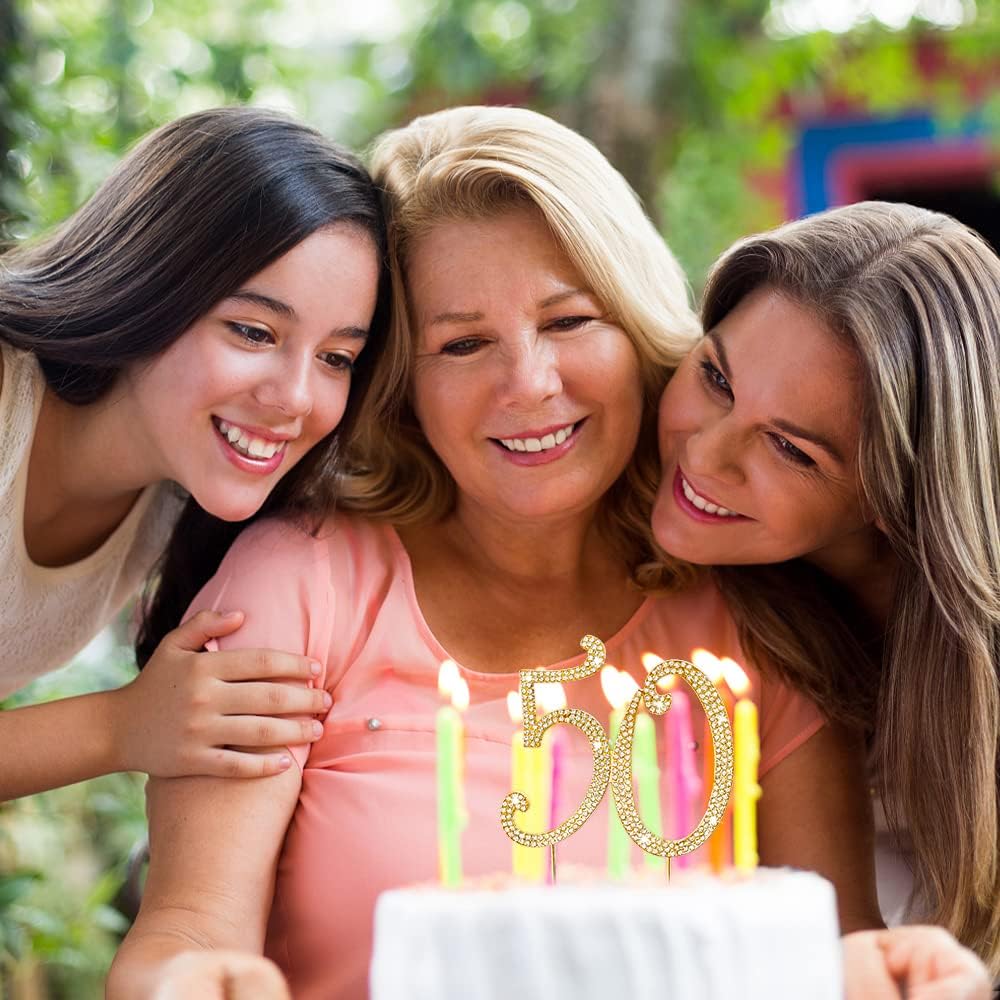 50th Rhinestones Cake Topper, Gold 50th Birthday Cake Decoration, Wedding Anniversary Party Decor Ideal Perfect Keepsake