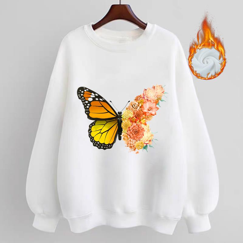 

(Азиатский размер) Женская милая флисовая одежда 90-х годов с бабочкой и принтом, осень-осень-зима, женские весенние модные повседневные пуловеры, толстовки с графикой