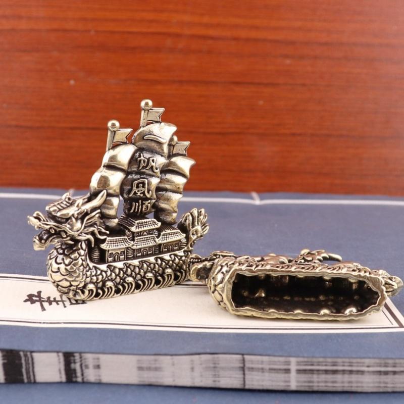 2026 Brass Dragon Boat Feng Shui Wealth Luck Mini Ornament for Office Desktop Living Room Home Decor Smooth Sailing Design