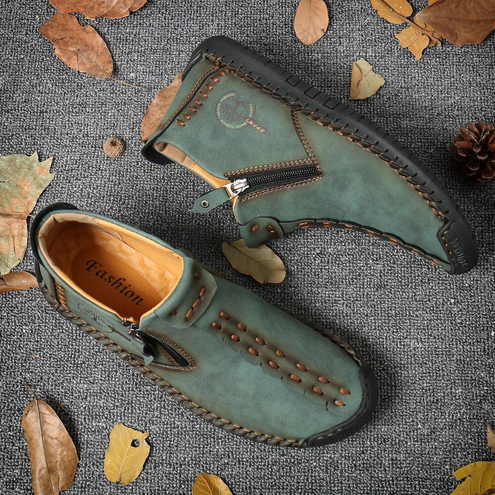 Men's Large Size Zipper Martin Boots - Spring & Autumn Casual Outdoor Handmade Stitched Work Boots