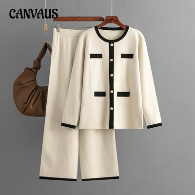 Set maglione lavorato a maglia da donna autunno e inverno Pantaloni a gamba larga Set piccolo e casual alla moda in stile profumato