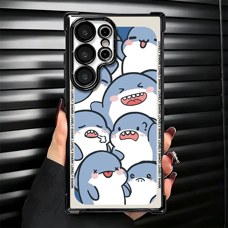 Cartoon Cute Shark Soft Phone Case For Samsung Galaxy S26 Ultra S25 Edge S24 FE S23 Plus S22 S21 + S20 Plating Anti-Fall Fundas