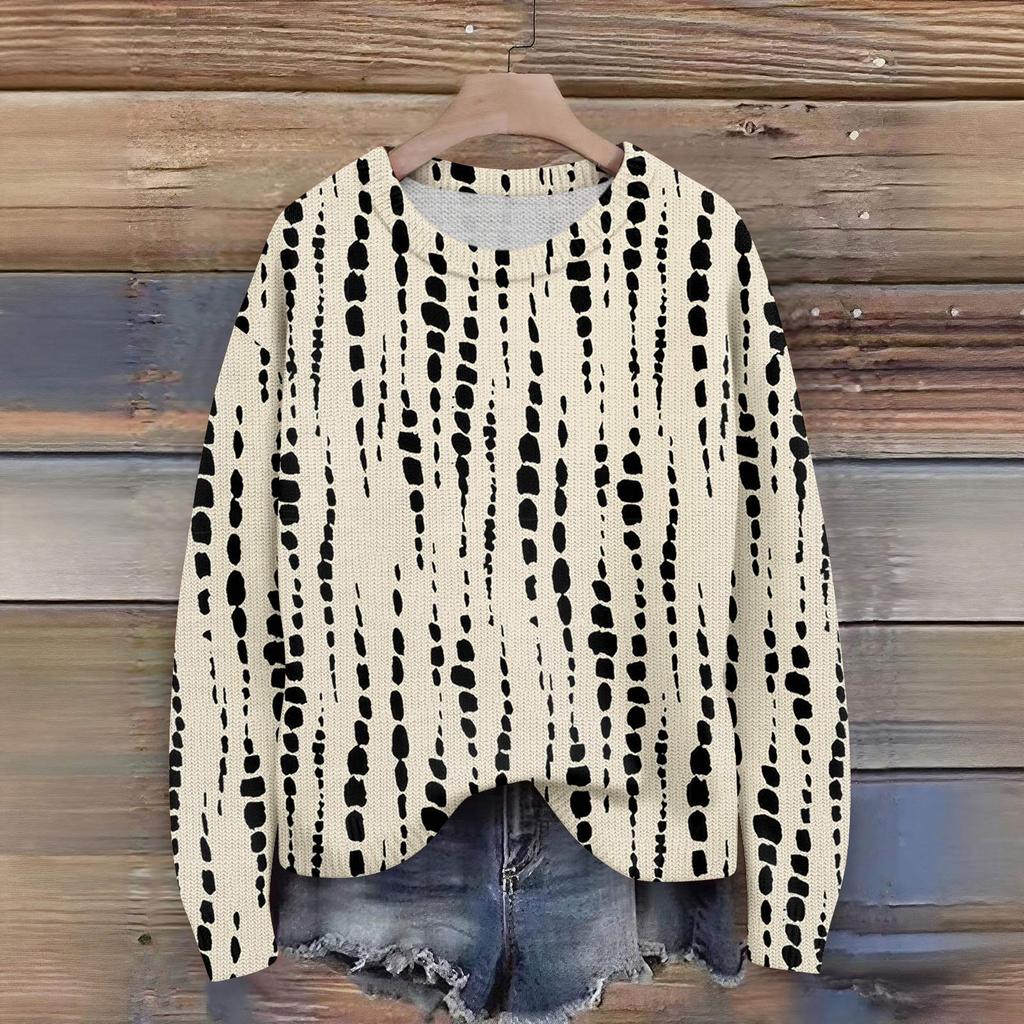 Long Sleeve Pullover Sweaters For Women O Neck Casual Cute Printing Knit Oversized Sweater