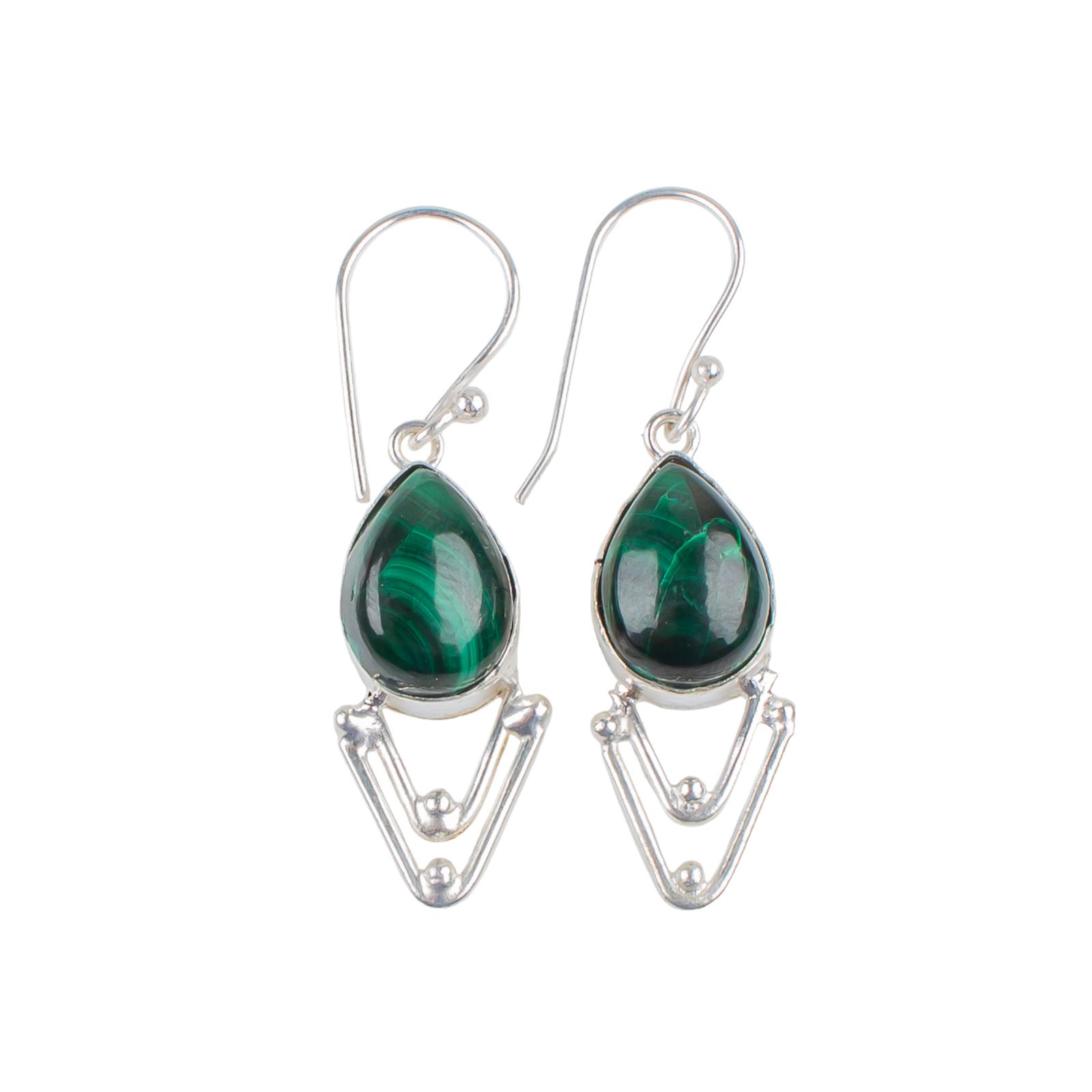 

925 Sterling Silver Malachite Gemstone Fashionable Jewelry Earrings For Sister EE-39-25