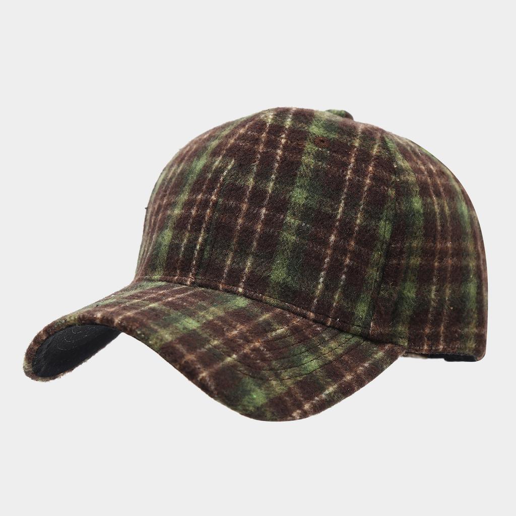 British style simple retro plaid woolen baseball cap autumn and winter outdoor fashion literary and leisure thermal cap