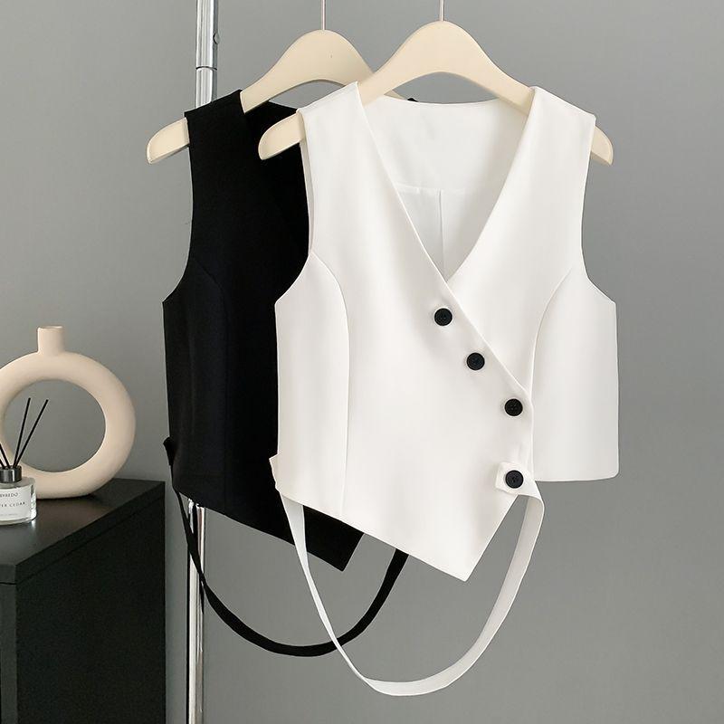 Women's 2024 Summer Irregular Black Sleeveless Suit Vest