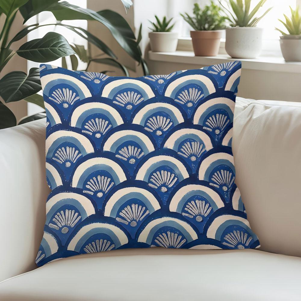 Blue Fan square Jacquard Pillow Cover for Sofa Office Waist Cushion Cover Home Decorative Pillowcase