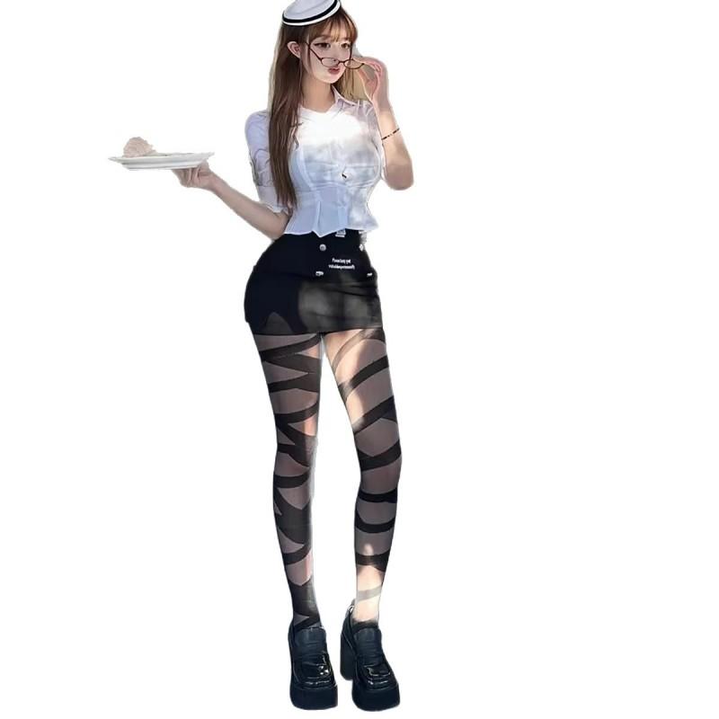Sheer 15D Thigh High Stockings With Striped Bandage Detail Womens Thin Pantyhose JK Style Sexy Fashion