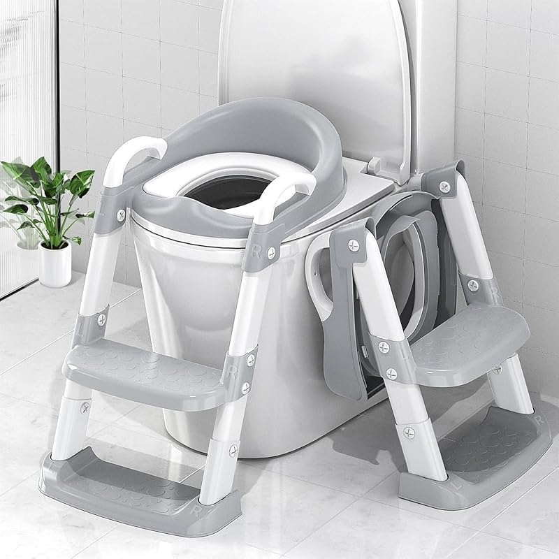 Potty Training Seat with Step Stool Ladder, Toddler Potty Training Toilet for Boys Kids, Potty Chair Adjustable Potty Seat for Toilet with Anti-Slip