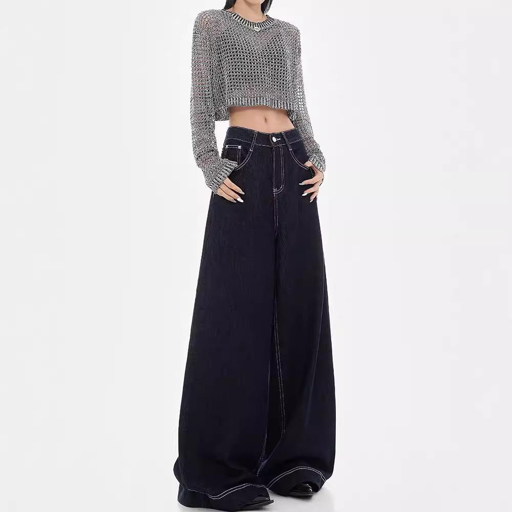 KEN STUDIO Women's Retro Loose Wide Leg Denim Jeans - Early Autumn Collection