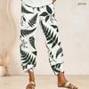Women Plus Size Loose Fit Printed Cropped Pants Cross Hem With Pockets